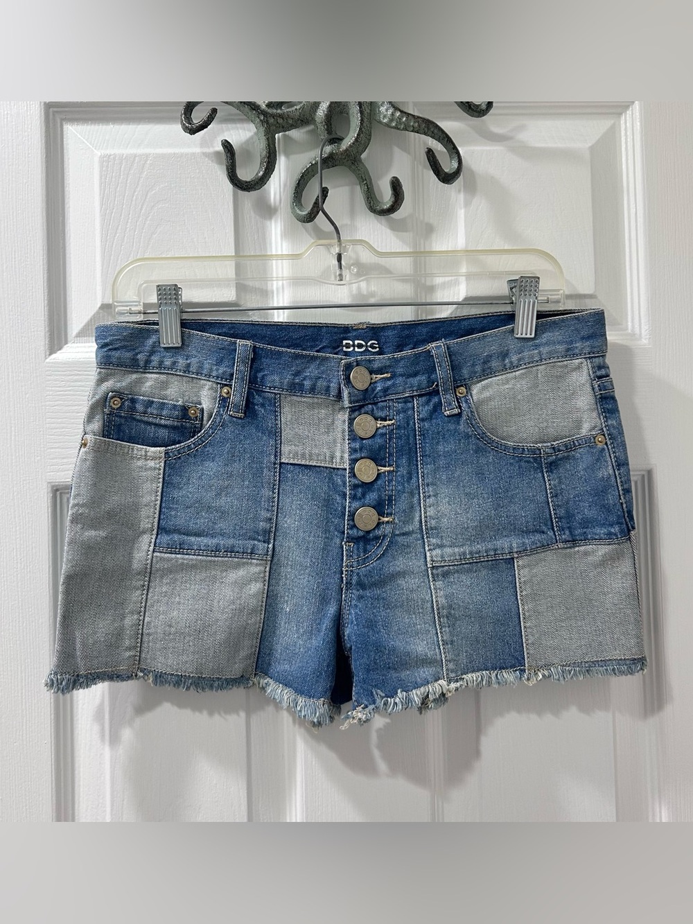 BDG Denim Patchwork button fly shorts
